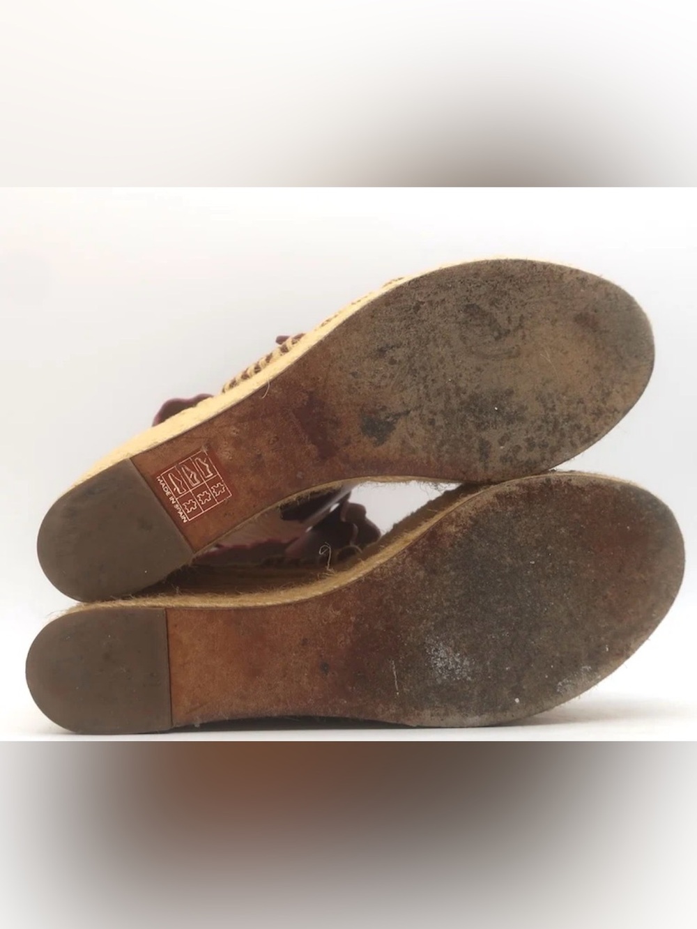CHLOE’ Lauren Platform Espadrille Wedge Sandals Rust Scalloped Leather Heels - Picture 9 of 10